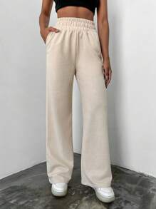 SHEIN Cottnline Solid Elastic Waist Joggers - Apricot - View 1