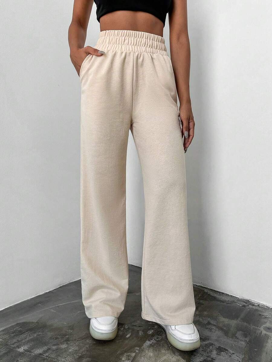 SHEIN Cottnline Solid Elastic Waist Joggers - Apricot - View 1