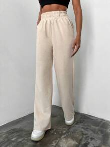 SHEIN Cottnline Solid Elastic Waist Joggers - Apricot - View 5