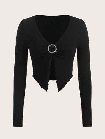 Ring Linked Lettuce Trim Split Hem Tee