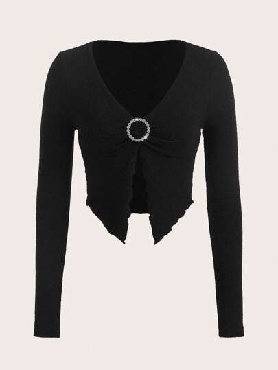 Ring Linked Lettuce Trim Split Hem Tee