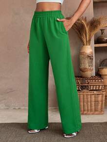 RueChic Solid Slant Pocket Straight Leg Trousers - Green - View 3