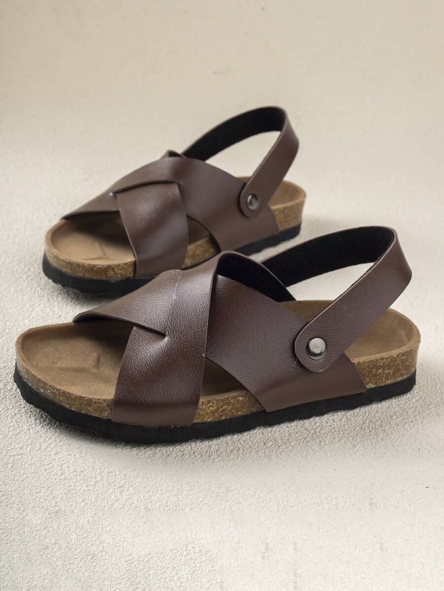Sandalias cruzadas con tira en el talón para niños de color marrón óxido, para uso al aire libre - Óxido marrón - Ver 1