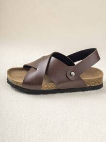 Sandalias cruzadas con tira en el talón para niños de color marrón óxido, para uso al aire libre - Óxido marrón - Ver 2