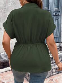 Vionelle Plus Solid Wrap Knot Side Batwing Sleeve Blouse Women Blouse - Army Green - View 2