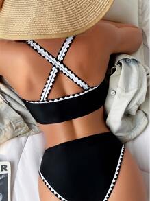 SHEIN Swim Whip Stitch Bikini Set - Black - View 2