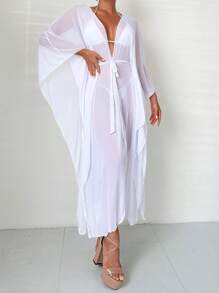 纯色系带和服夏季 - 白色 - 查看 3