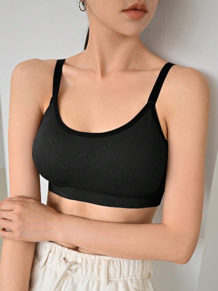 Solid Ribbed Knit Bralette Lingerie For Women