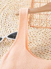 SHEIN Tween Girl Solid Ribbed Knit Duster Cardigan & Knit Top - Pink - View 3