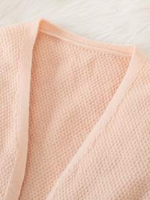 SHEIN Tween Girl Solid Ribbed Knit Duster Cardigan & Knit Top - Pink - View 6