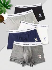 Men 5pcs Letter Graphic Contrast Tape Boxer Brief - Multicolor - View 1