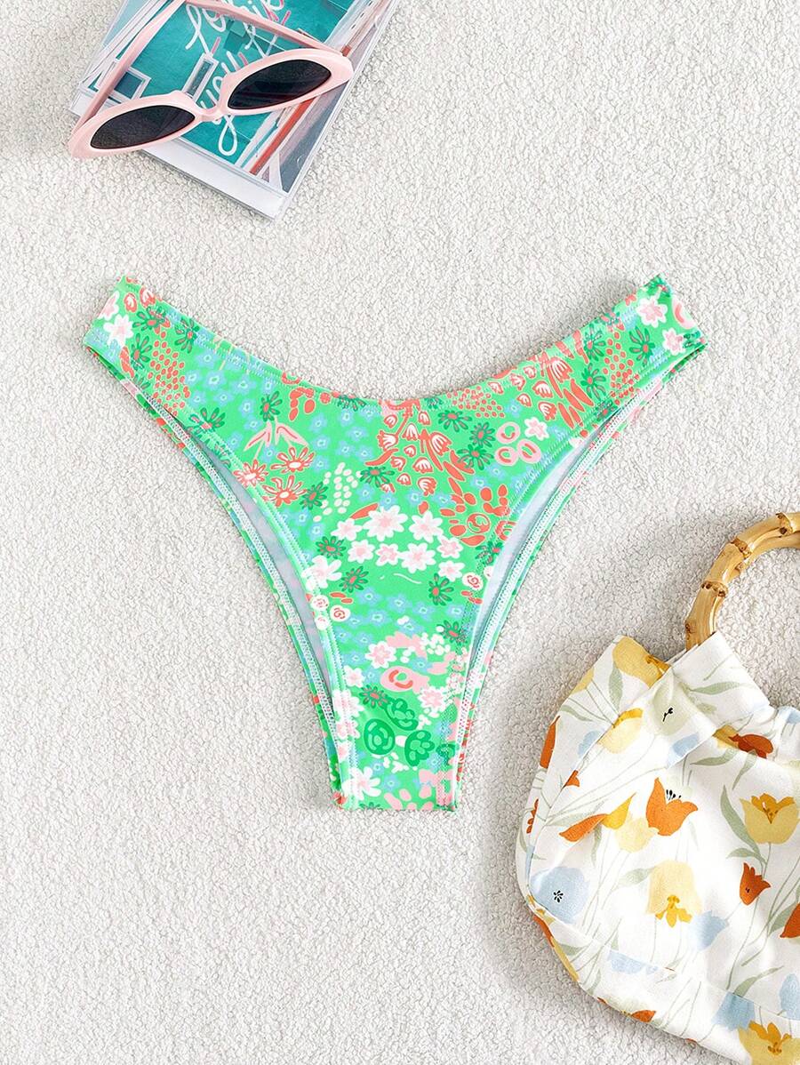 SHEIN 夏季花卉印花比基尼泳裤 - 彩色 - 查看 1