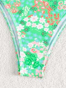 SHEIN 夏季花卉印花比基尼泳裤 - 彩色 - 查看 3