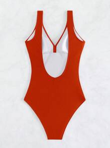 Twist Front Ruched One Piece Swimsuit, For Summer Beach Vacation - Orange - View 3