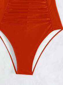 Twist Front Ruched One Piece Swimsuit, For Summer Beach Vacation - Orange - View 6