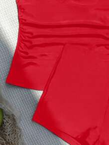 Swim Vcay 2 件套 2025 简约纯色分体泳衣 适合海滩度假夏季 - 紅色 - 查看 3