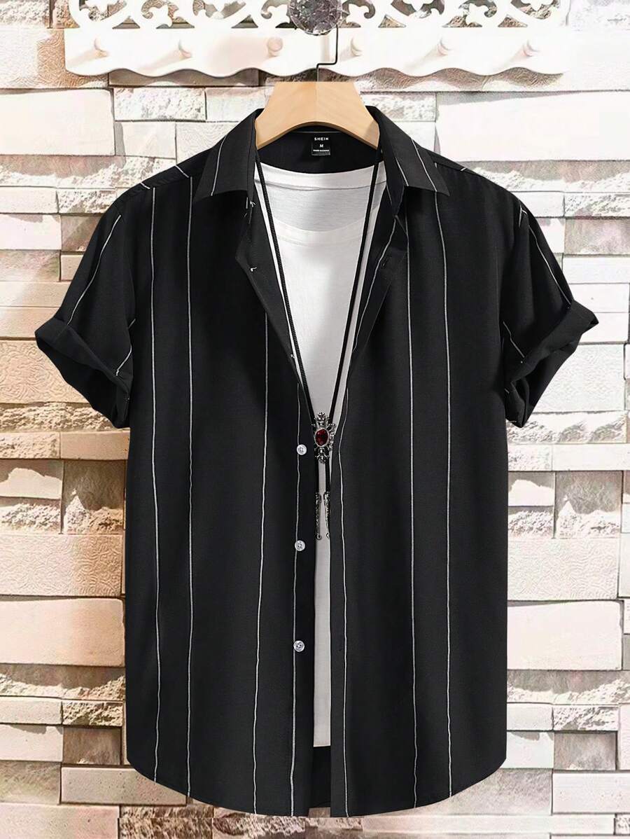 Manfinity Homme 男士條紋印花襯衫不帶T恤