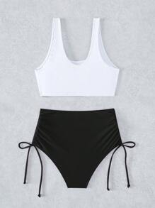 SHEIN Swim Bộ bikini dây rút in hình xe ô tô - Nhiều màu - Xem 2