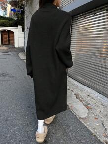 DAZY 四分之一拉链落肩毛衣裙，秋季女装 - 黑色 - 查看 2