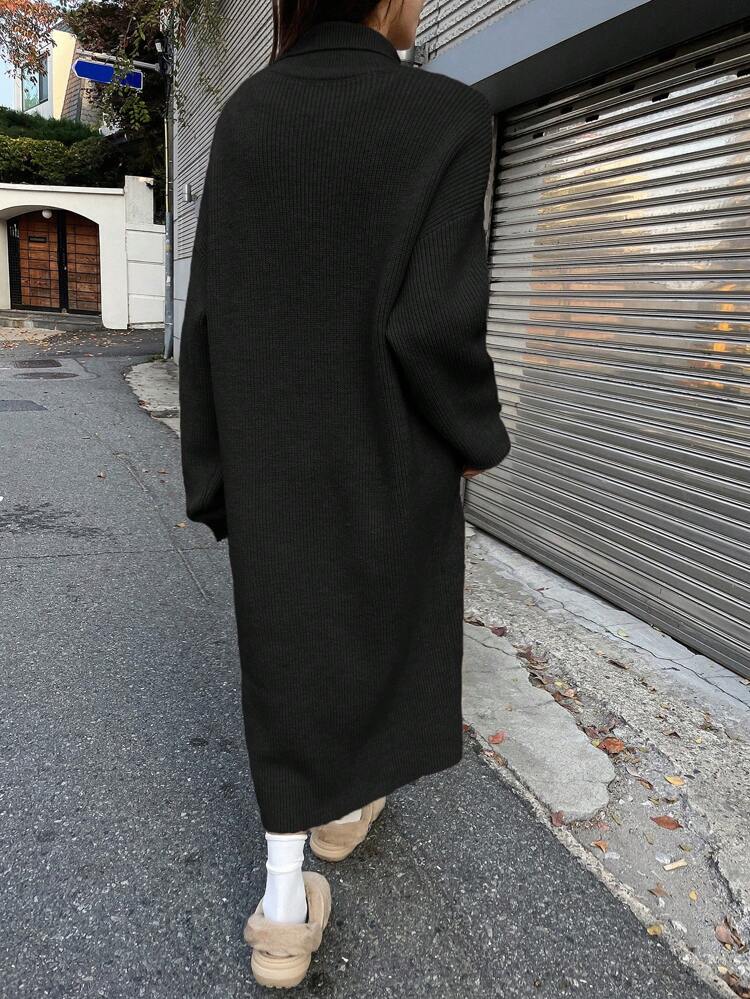 Quarter Zipper Drop Shoulder Sweater Dress,Fall Women Clothes