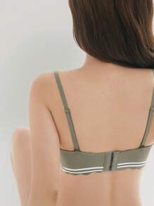 DAZY Chevron Print Scallop Trim Bra - Green - View 2