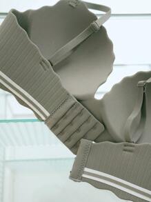 DAZY Chevron Print Scallop Trim Bra - Green - View 6