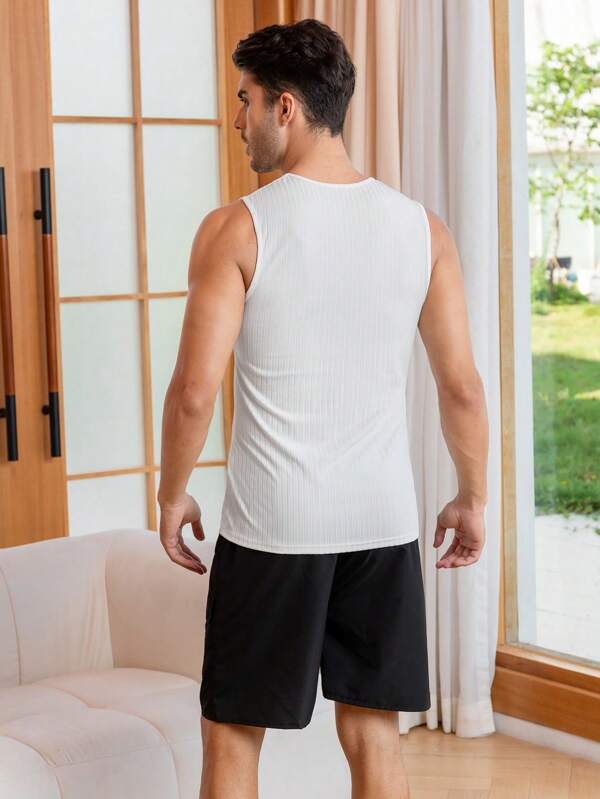 Men Solid Ribbed Knit Sleep Tank Top SHEIN UK