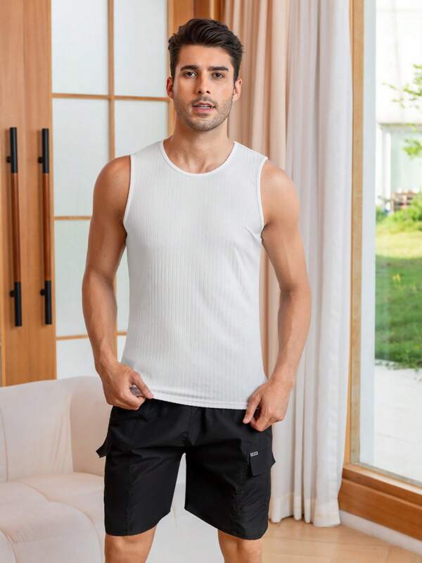 Men Solid Ribbed Knit Sleep Tank Top SHEIN UK