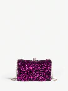 SHEIN BAE Bolso de noche para mujer con forma de caja y lentejuelas - Rosa Fucsia - Ver 1