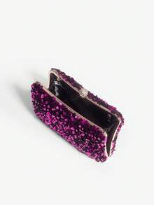 SHEIN BAE Bolso de noche para mujer con forma de caja y lentejuelas - Rosa Fucsia - Ver 4