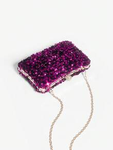 SHEIN BAE Bolso de noche para mujer con forma de caja y lentejuelas - Rosa Fucsia - Ver 5