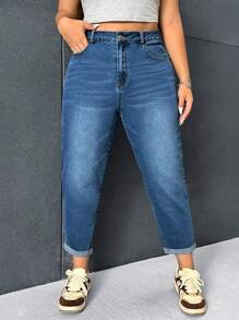 SHEIN ICON Talla grande Jeans de ajuste mom de talle alto