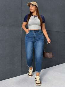 SHEIN ICON Talla grande Jeans de ajuste mom de talle alto