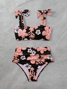 花卉印花綁肩比基尼套裝 - 彩色 - 查看 1