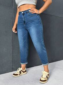 SHEIN ICON Talla grande Jeans de ajuste mom de talle alto