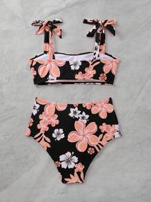 花卉印花綁肩比基尼套裝 - 彩色 - 查看 2