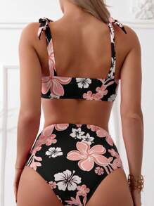 花卉印花綁肩比基尼套裝 - 彩色 - 查看 4