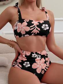 花卉印花綁肩比基尼套裝 - 彩色 - 查看 5