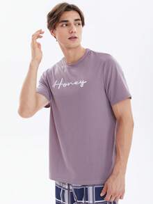 Herr Text Grafik T-Skjortor & Rutigt Shorts Pyjamasset - Multifärgad - Visa 6