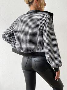 SHEIN Essnce 1入組千鳥格印花燈籠袖短夾克 - 黑與白 - 查看 2