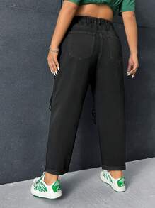 SHEIN ICON Plus High Waist Ripped Mom Fit Jeans - Black - View 2