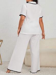 Plus Contrast Binding PJ Set / Pajama Set White Set - White - View 2