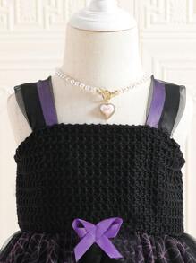 女嬰蜘蛛網印花毛織物薄紗分層連身裙，非常適合萬聖節 - 黑色 - 查看 5