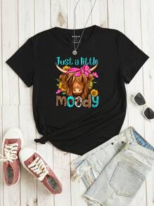 SHEIN LUNE Slogan Graphic Tee - Black - View 1