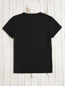 SHEIN LUNE Slogan Graphic Tee - Black - View 2