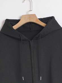 SHEIN EZwear 愛心和標語圖案落肩袖抽繩連帽衫 - 黑色 - 查看 6