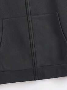 SHEIN EZwear 愛心和標語圖案落肩袖抽繩連帽衫 - 黑色 - 查看 7