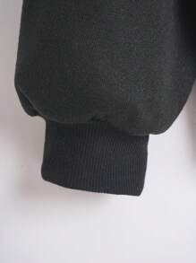 SHEIN EZwear 愛心和標語圖案落肩袖抽繩連帽衫 - 黑色 - 查看 8