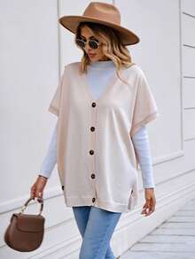 EMERY ROSE 蝙蝠袖前紐扣開襟衫不帶T恤 - 杏色 - 查看 3