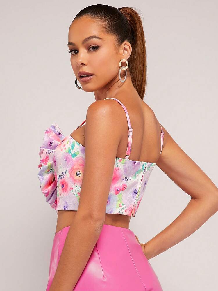 Y2K Floral Jacquard 3D Rosette Crop Cami Top